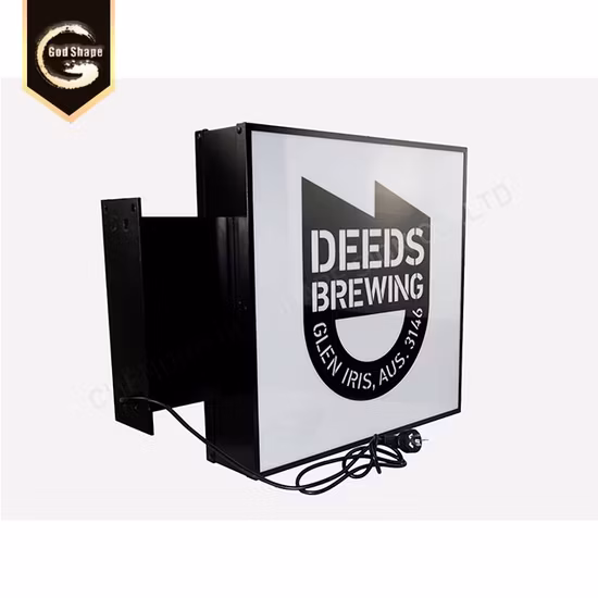 Direkt ab Werk im Großhandel, quadratisches Lichtkasten-Blade-Schild für Gebäude, Bar, Beed Store, Restaurant, Markenschild