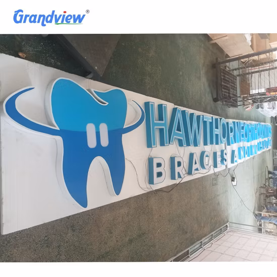 Büro-/Innenbereich, von hinten beleuchtet, Ladenbeschilderung, Design, Wandlogo, LED, 3D-Rückbeleuchtung, Halo-Kanal, beleuchteter Buchstabe, individuelles Acrylschild