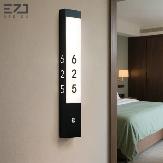 Elektronisches Hotelzimmer-Nummernschild mit beleuchtetem, hintergrundbeleuchtetem Schild